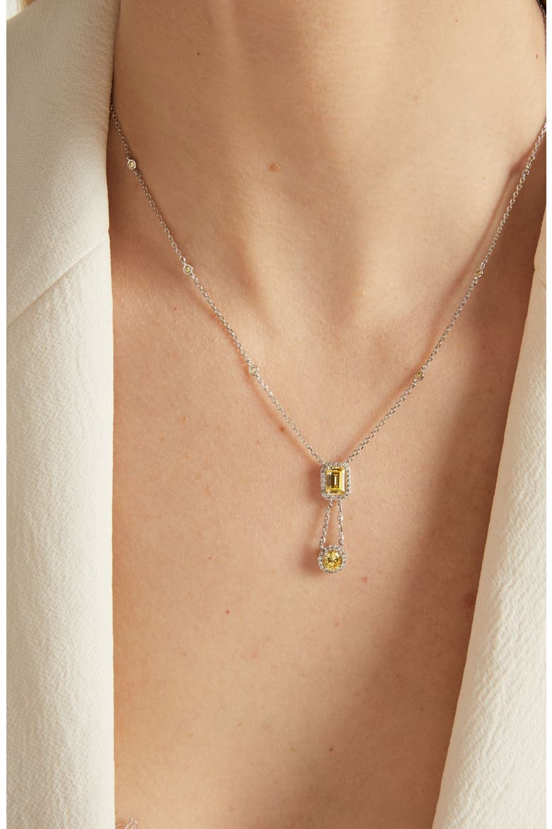 Lab Grown Canary Edwardian Lariat Necklace, Alternate, color, White Gold Vermeil