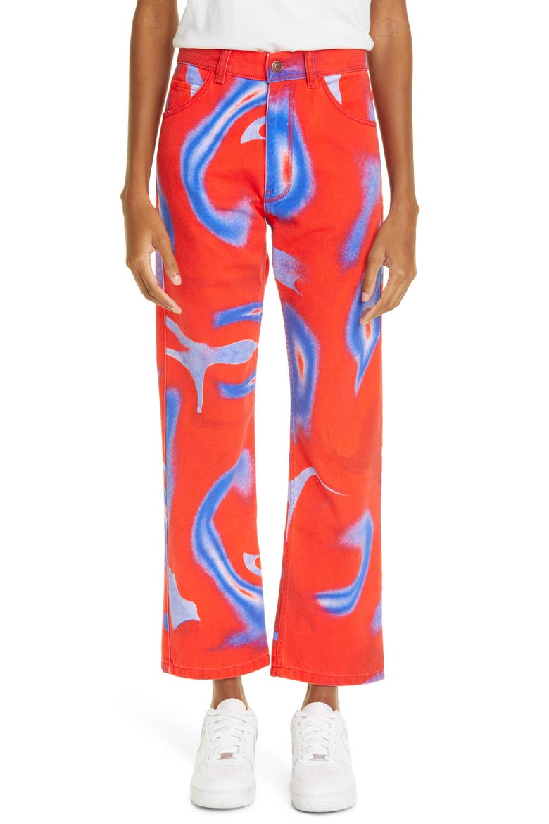 Unisex Print Straight Leg Jeans, Main, color, BLUE