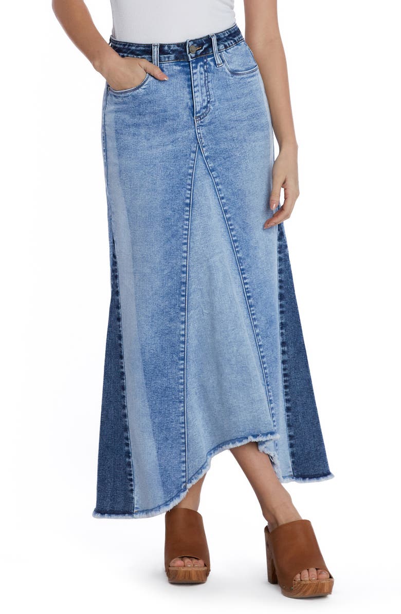 Wash Lab Denim Patchwork Denim Maxi Skirt, Main, color, Patch Blues