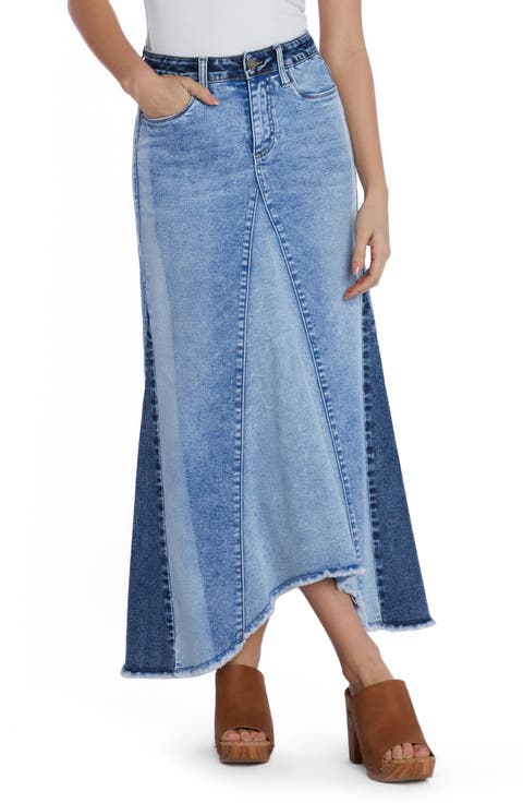 Patchwork Denim Maxi Skirt