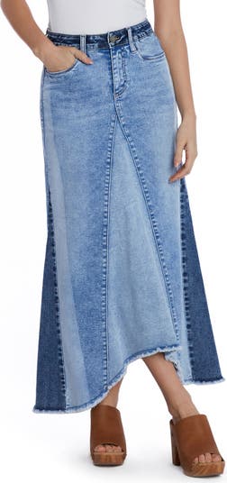 【WONDER WONDER】Lazer cut patch maxi denim long skirt Wash Lab Denim Patchwork Denim Maxi Skirt | Nordstrom