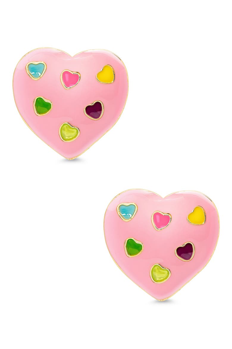 Kids' Puff Heart Enamel Stud Earrings, Main, color, PINK