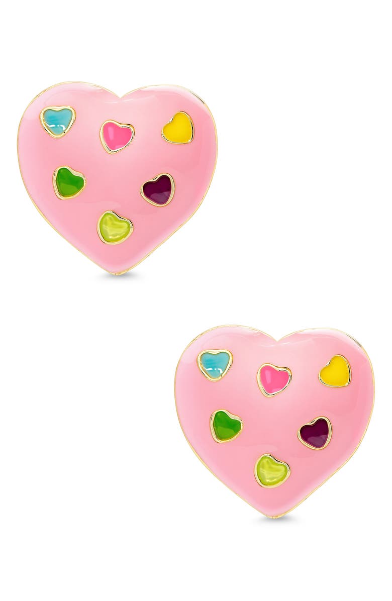 Lily Nily Kids' Puff Heart Enamel Stud Earrings, Main, color, Pink