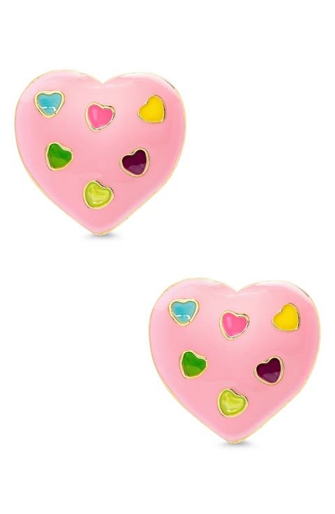 Kids' Puff Heart Enamel Stud Earrings
