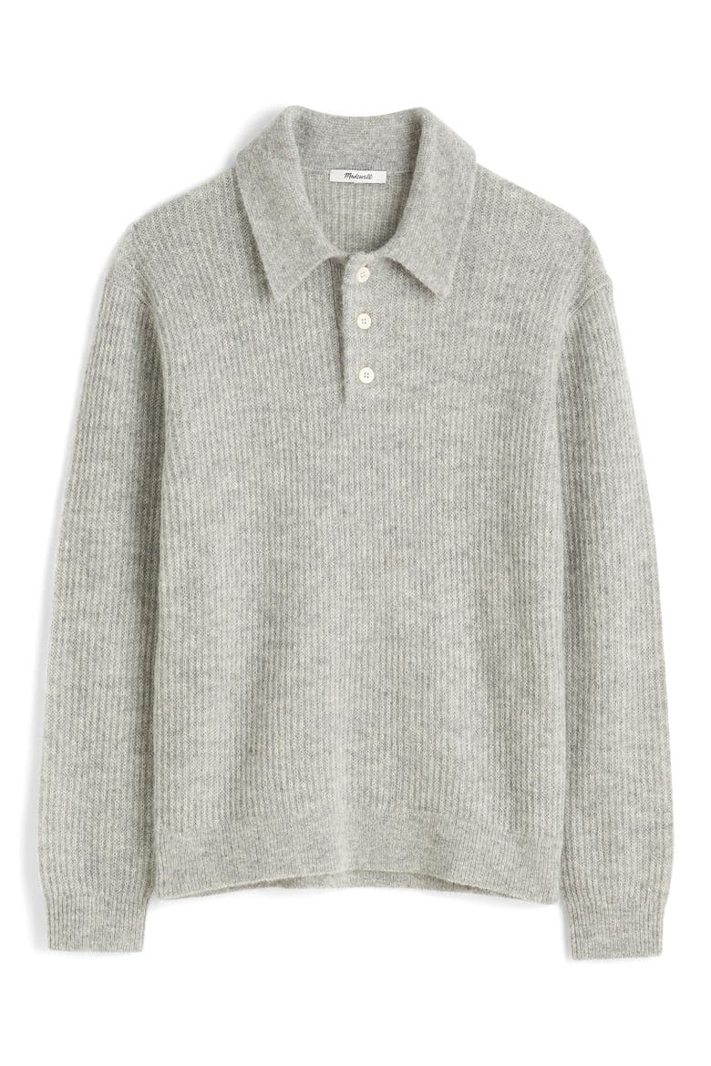 Alpaca Blend Polo Sweater, Alternate, color, HEATHER GREY