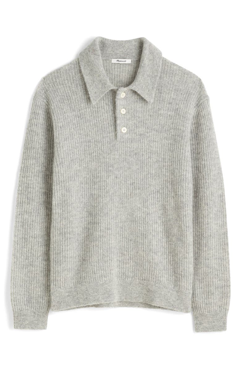 Madewell Alpaca Blend Polo Sweater, Alternate, color, Heather Grey