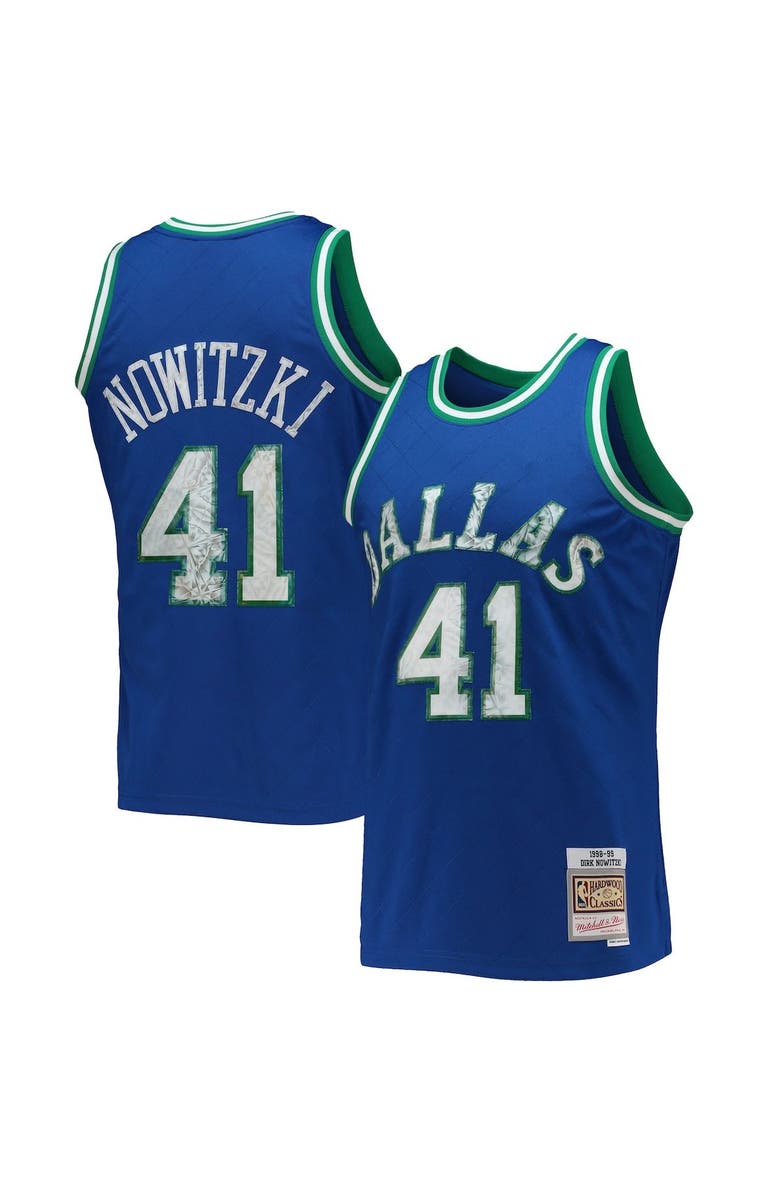 Mitchell & Ness Men's Mitchell & Ness Dirk Nowitzki Blue Dallas Mavericks 1998-99 Hardwood Classics 75th Anniversary Diamond Swingman Jersey, Main, color, 