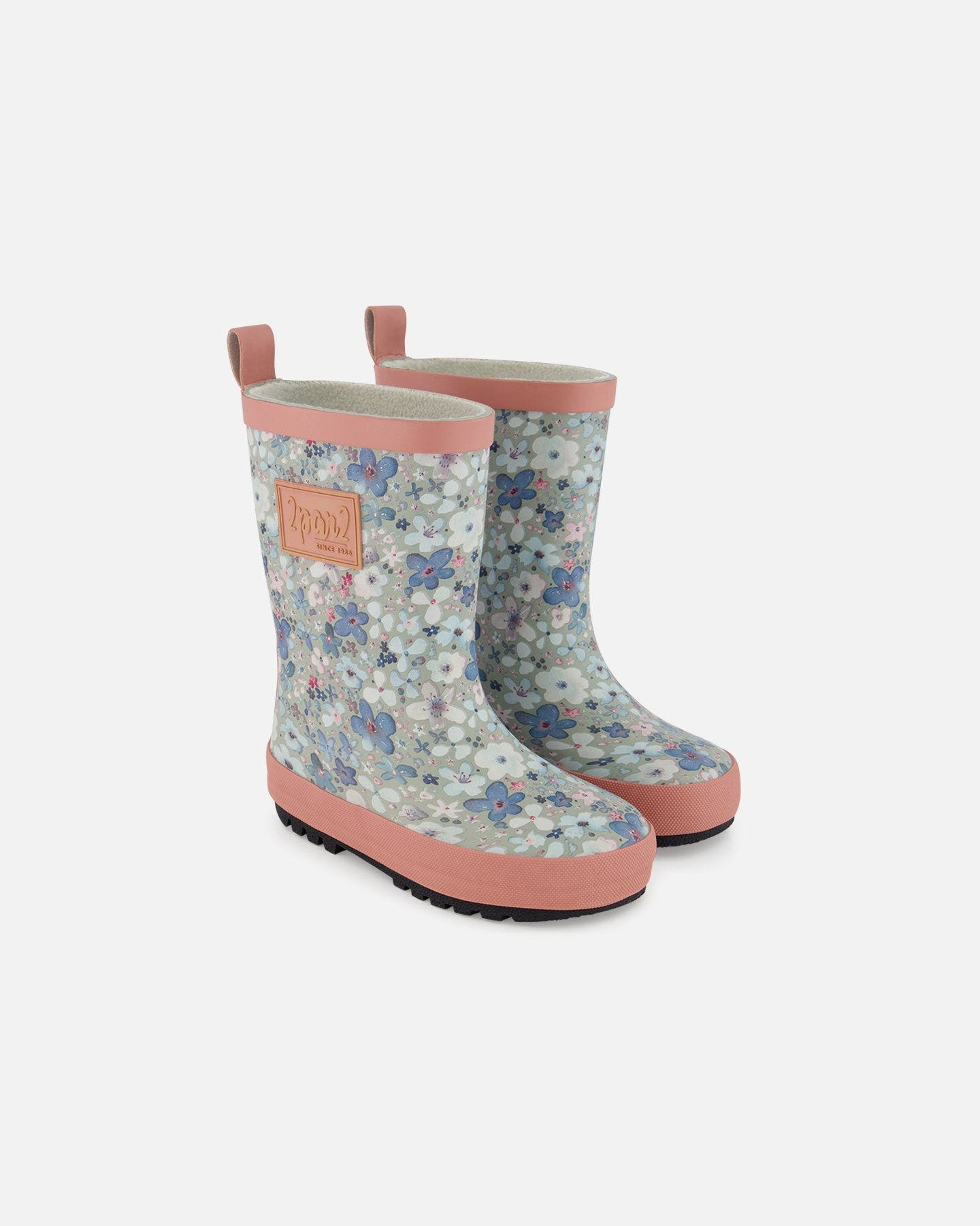 Deux par Deux Girl's Rain Boots Baby Blue Printed Watercolor Flowers, Alternate, color, 