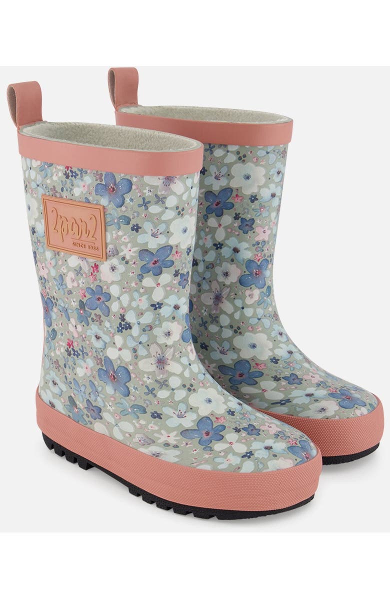 Deux par Deux Girl's Rain Boots Baby Blue Printed Watercolor Flowers, Alternate, color,