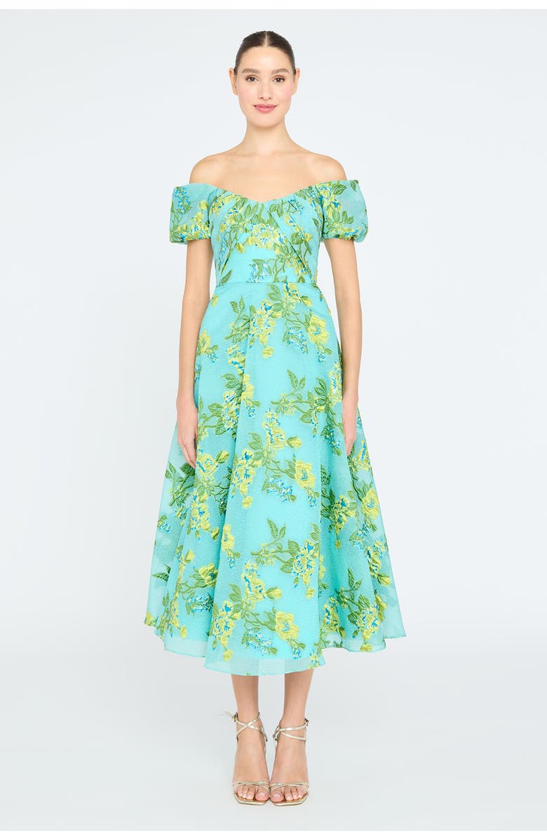 Theia Alanis Off Shoulder Dress, Main, color, Aqua