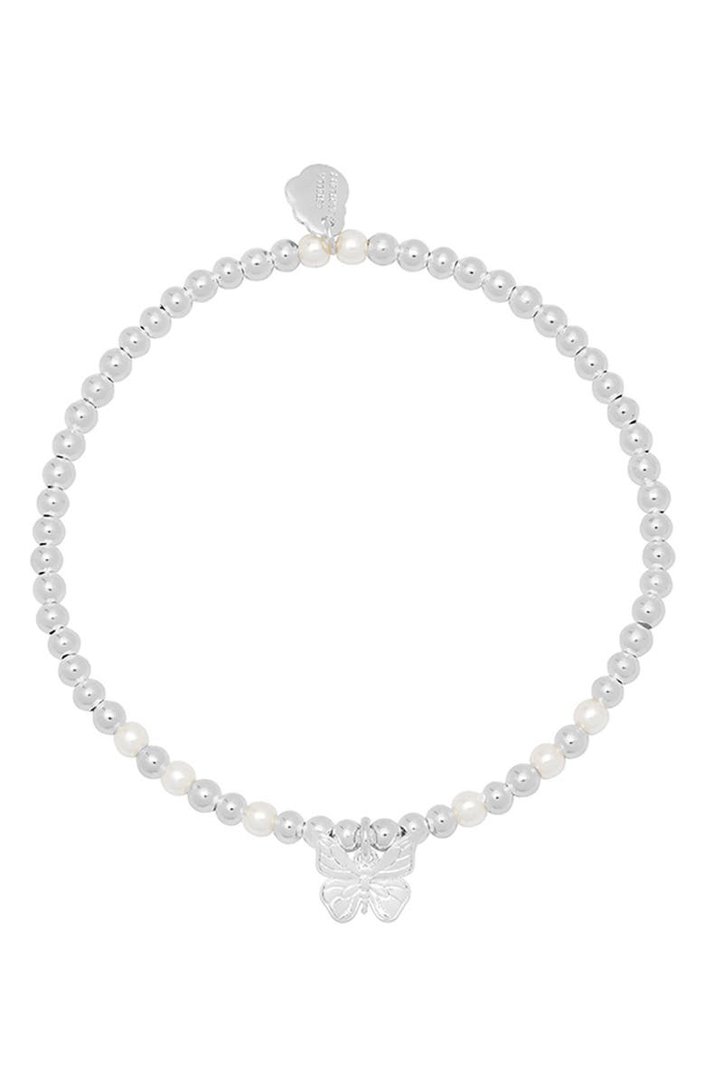 Estella Bartlett Butterfly & Faux Pearl Stretch Bracelet, Alternate, color, Silver