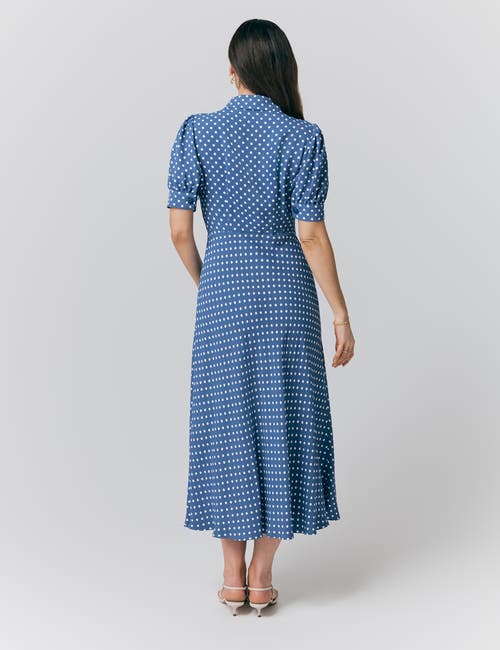 Ghost London Wilma Crepe Polka Dot Midi Tea Dress In Blue