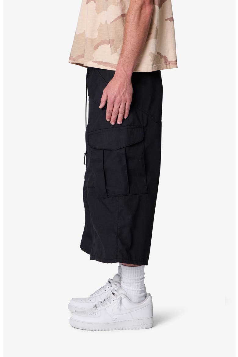 Baggy Fit Extralong Black Cargo Shorts, Alternate, color, BLACK