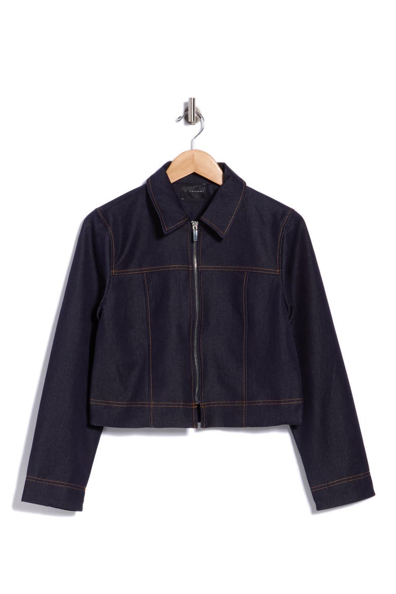 Denim Cropped Jacket, Alternate, color, DARK WASH