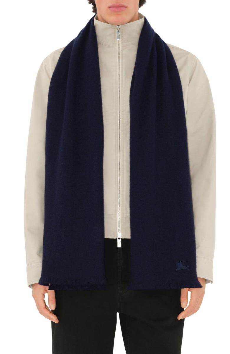 Burberry Equestrian Knight Design Cashmere Fringe Scarf, Alternate, color, Midnight