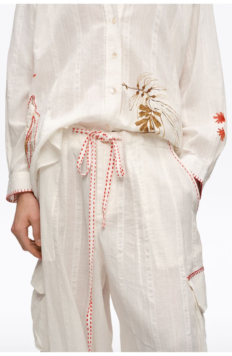 Bimba y Lola Barrel-Leg Cotton Trousers With Decorative Stitching, Alternate, color, Ivory