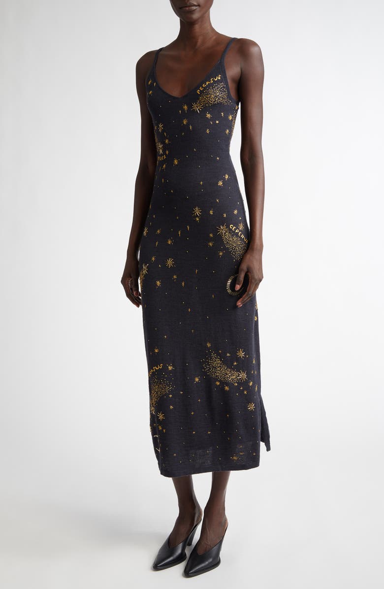 Altuzarra Denise Embroidered Llama & Mulberry Silk Sweater Dress, Main, color, 