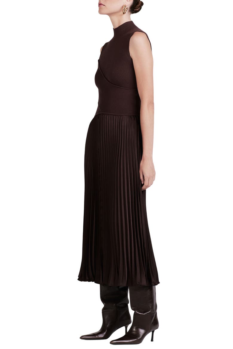 Maizie Sleeveless Pleated Mixed-Media Dress, Alternate, color, CHOCOLATE