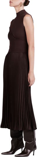 Maizie Sleeveless Pleated Mixed-Media Dress