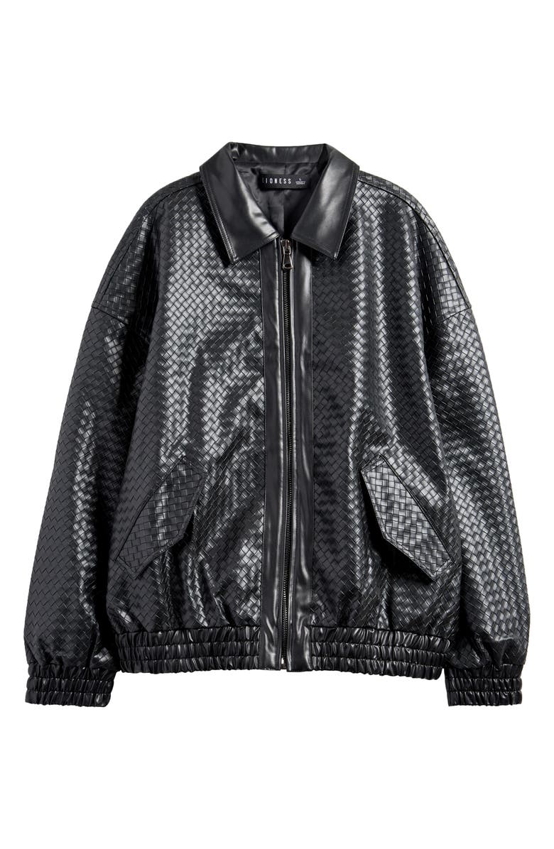 LIONESS Kenny Woven Faux Leather Bomber Jacket, Alternate, color,