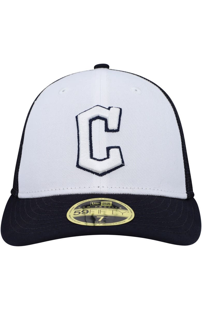 New Era Men's New Era White/Navy Cleveland Guardians 2023 On-Field Batting Practice Low Profile 59FIFTY Fitted Hat, Alternate, color, White