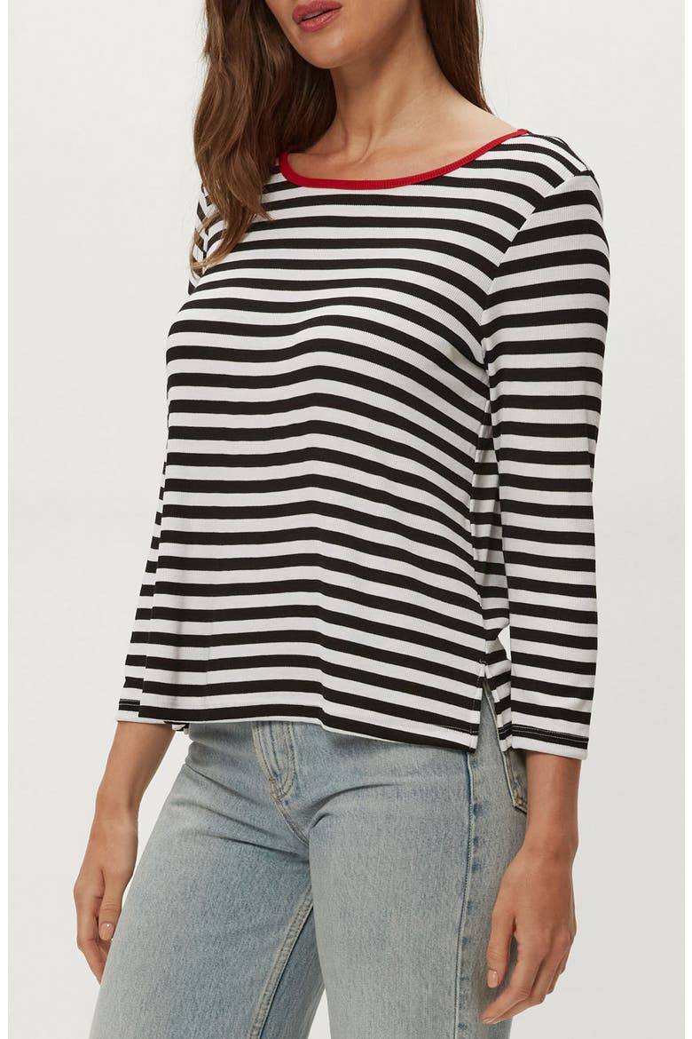 Amelee Ringer Boatneck Top, Alternate, color, BLACK/ WHITE/ LACQUER