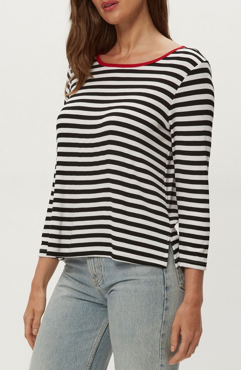 Michael Stars Amelee Ringer Boatneck Top, Alternate, color, Black/ White/ Lacquer