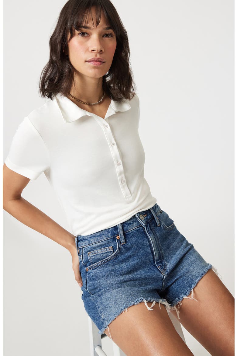 Rosie High Waist Fray Hem Cutoff Denim Shorts, Alternate, color, DARK 90S