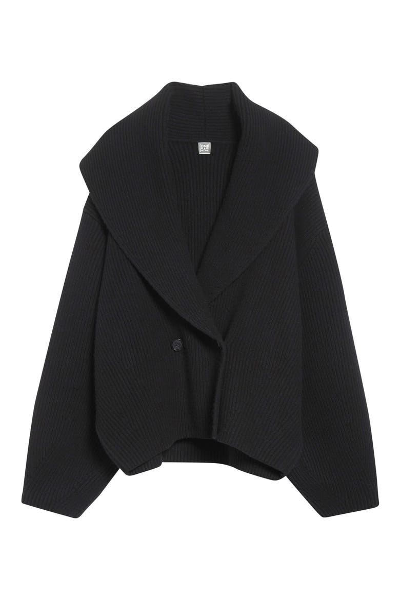 Shawl Collar Wool Rib Cardigan, Alternate, color, BLACK