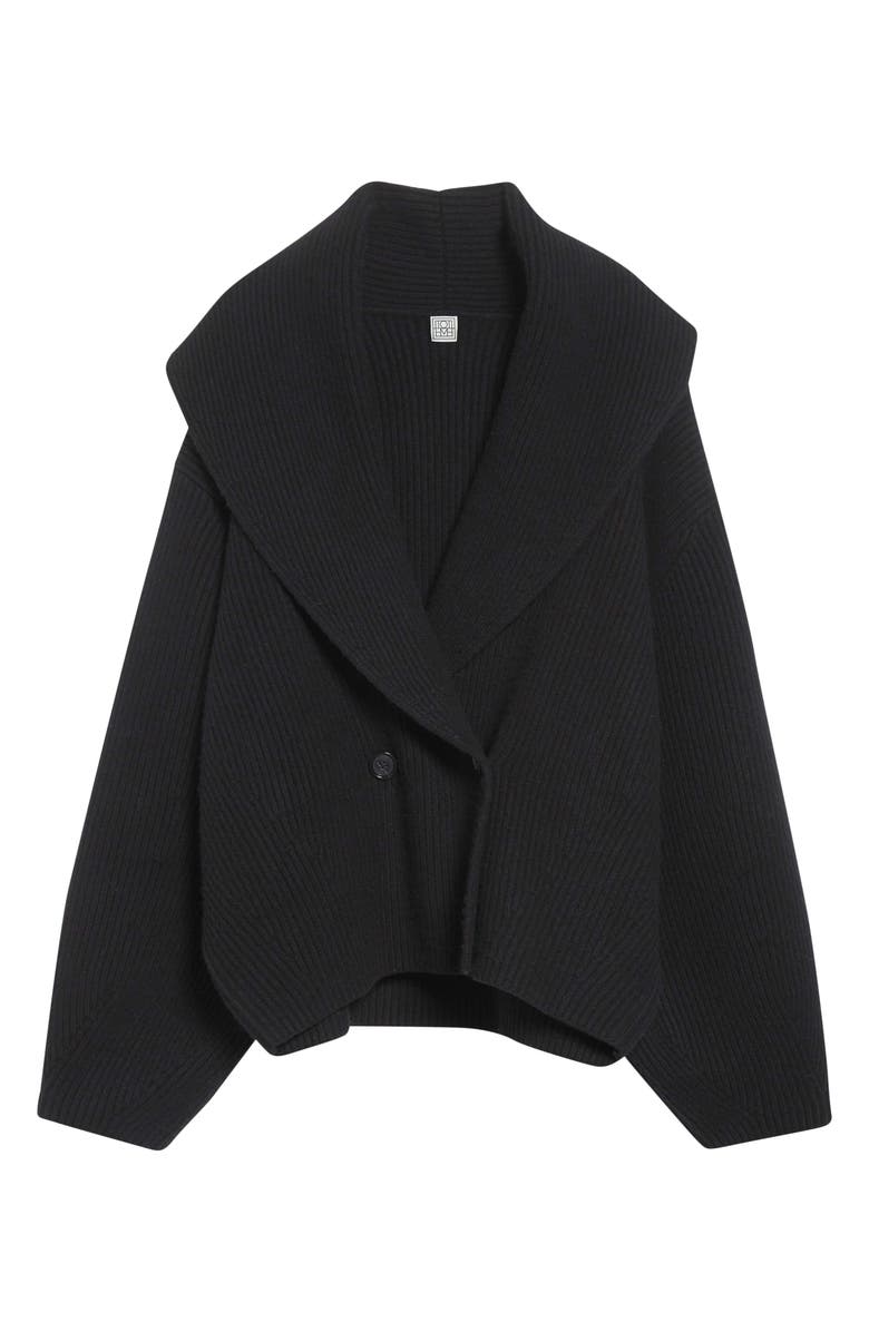 TOTEME Shawl Collar Wool Rib Cardigan, Alternate, color, Black