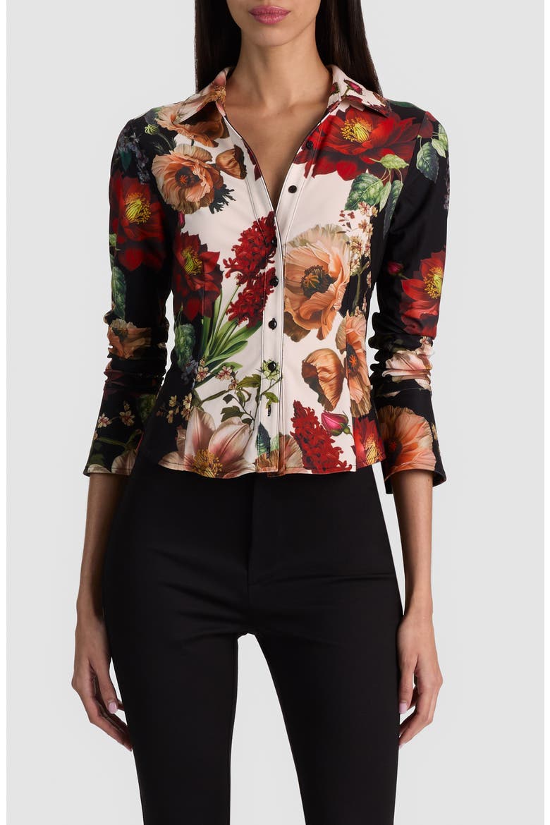 Freya Nipped Waist Button Down Top, Alternate, color, FLORAL RADIANCE