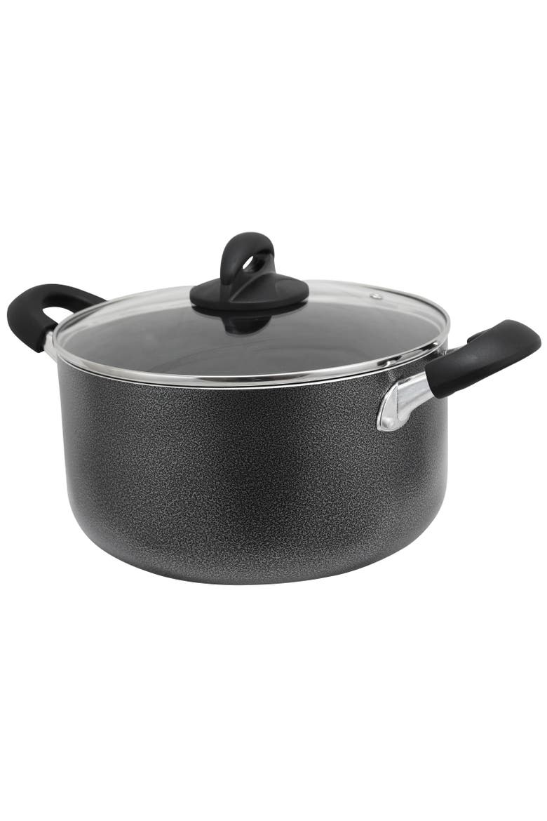 Clairborne 6 Quart Aluminum Hammered Tone Dutch Oven with Lid, Alternate, color, Black