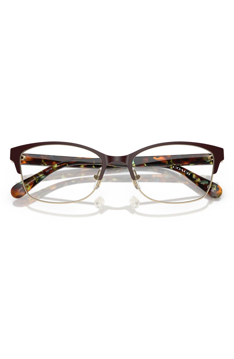 COACH 53mm Rectangular Optical Glasses, Alternate, color, Light Gold / Brown / Demo Lens