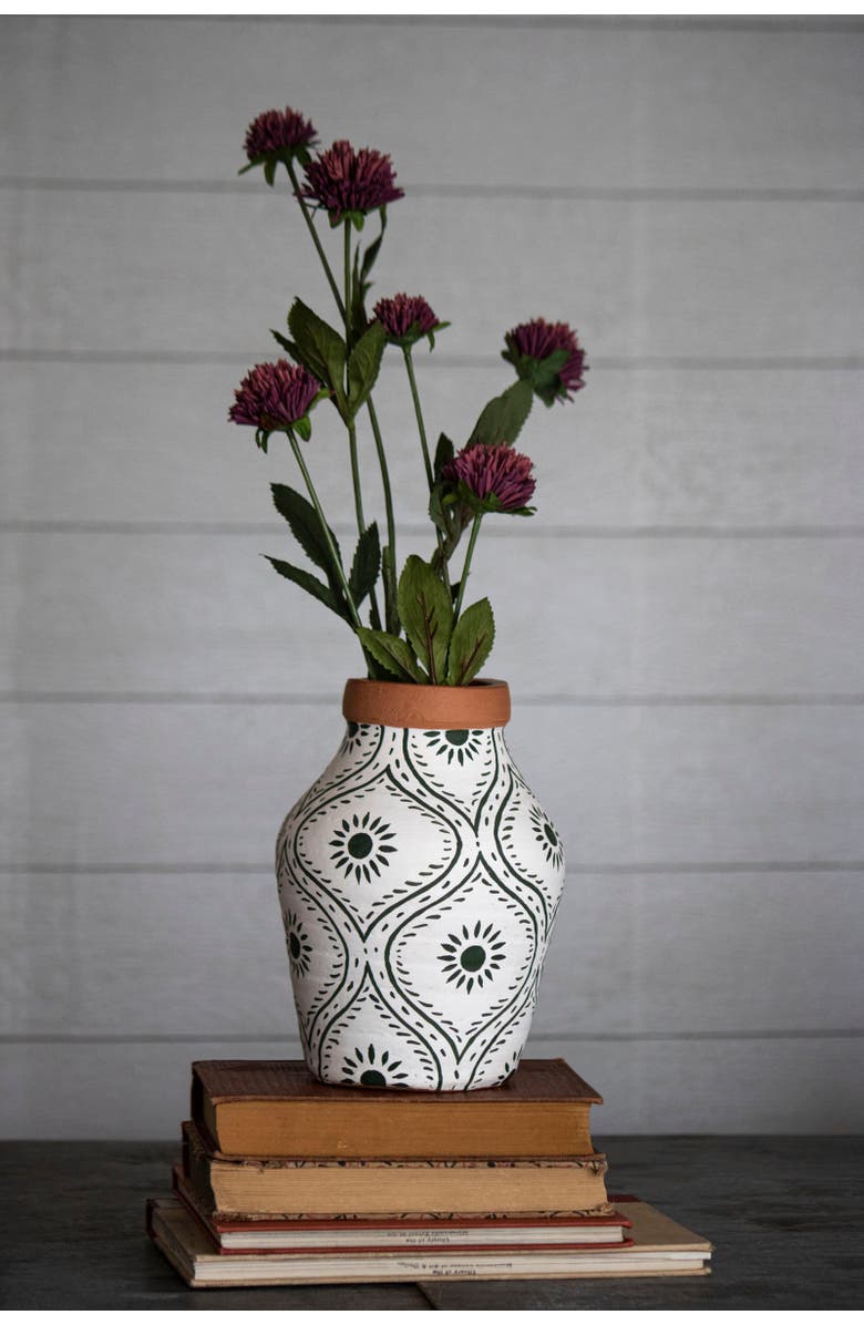 Foreside Home and Garden Natural Handpainted Terracotta Vase, Alternate, color, Brown