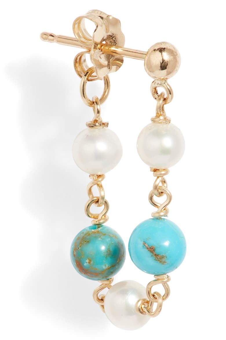 Turquoise & Pearl Wraparound Hoop Earrings, Alternate, color, 14KYG