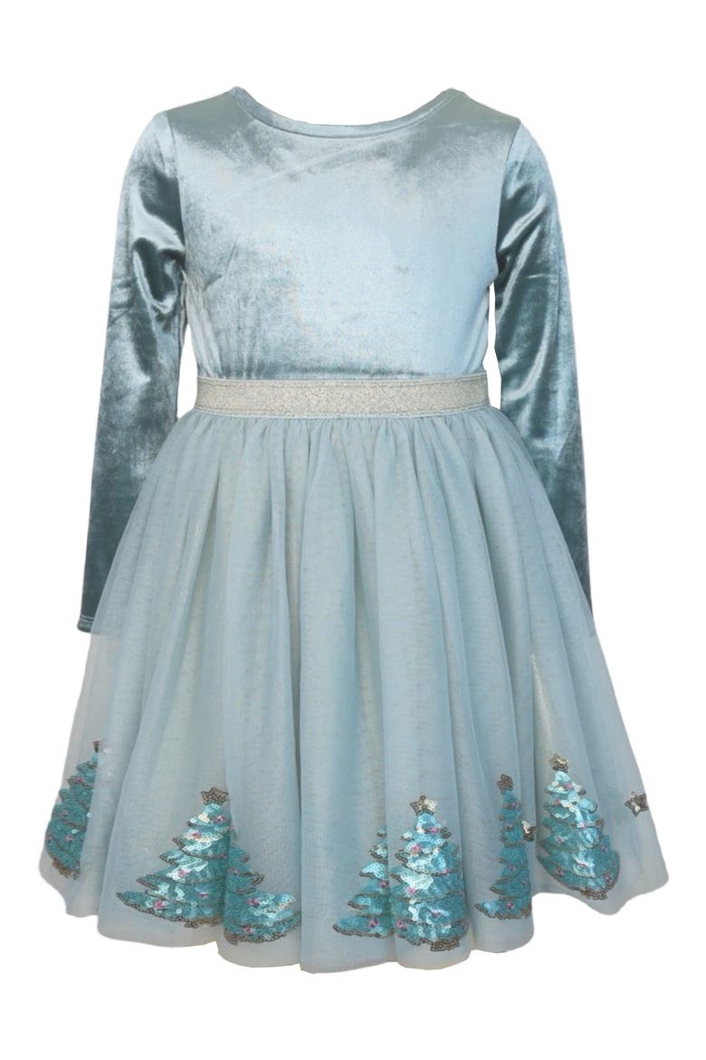 Kids' Long Sleeve Crushed Velvet & Mesh Party Dress, Main, color, SAGE