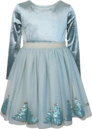 Zunie Kids' Long Sleeve Crushed Velvet & Mesh Party Dress
