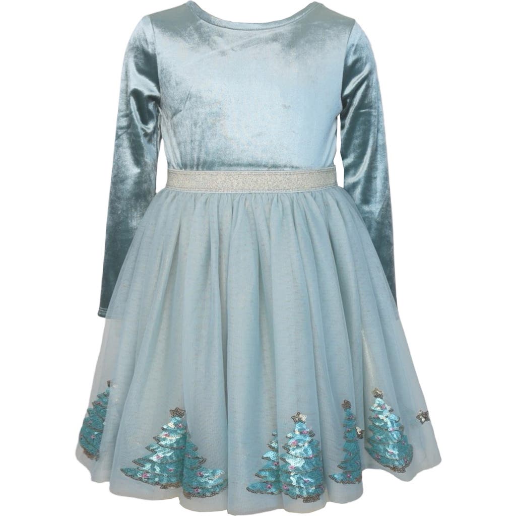 Zunie Kids' Long Sleeve Crushed Velvet & Mesh Party Dress In Green