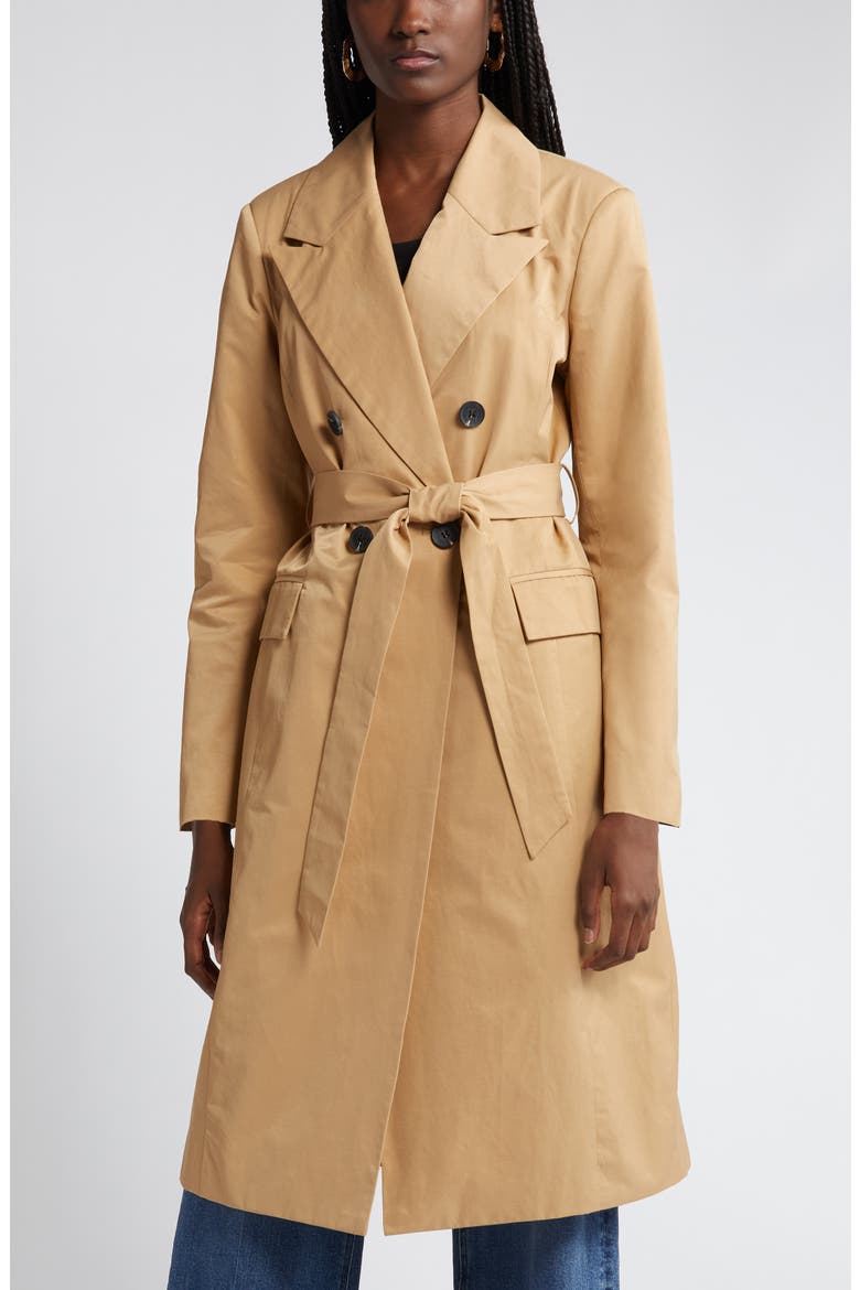 Stretch Cotton Blend Belted Trench Coat, Alternate, color, RATTAN