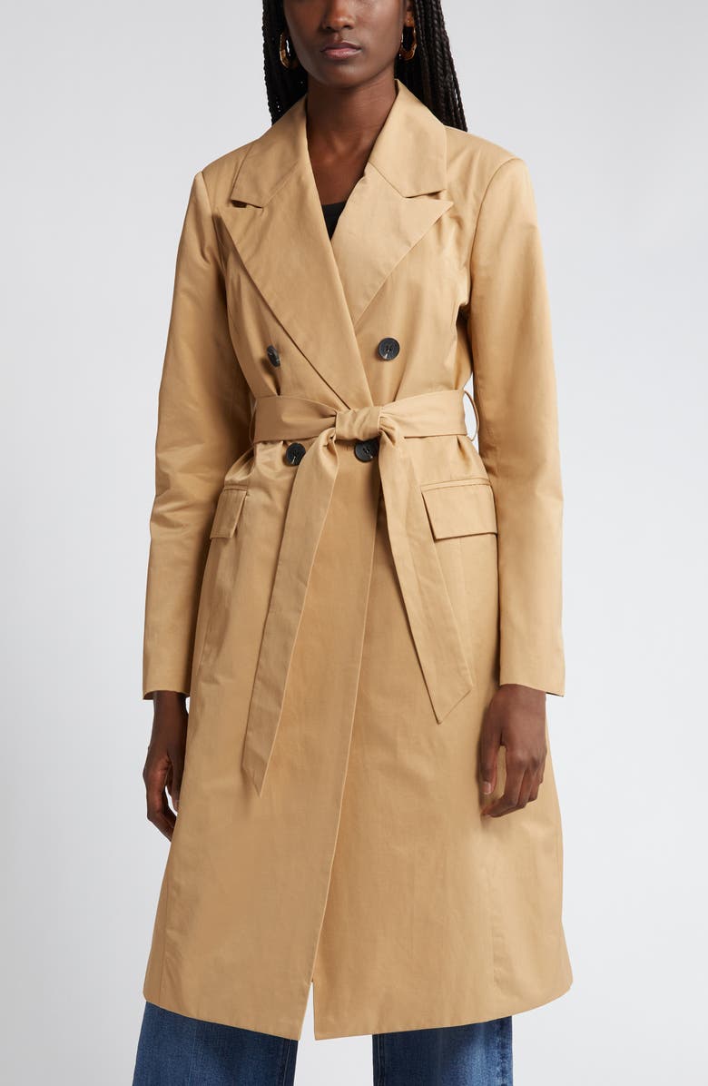 Avec Les Filles Stretch Cotton Blend Belted Trench Coat, Alternate, color, Rattan