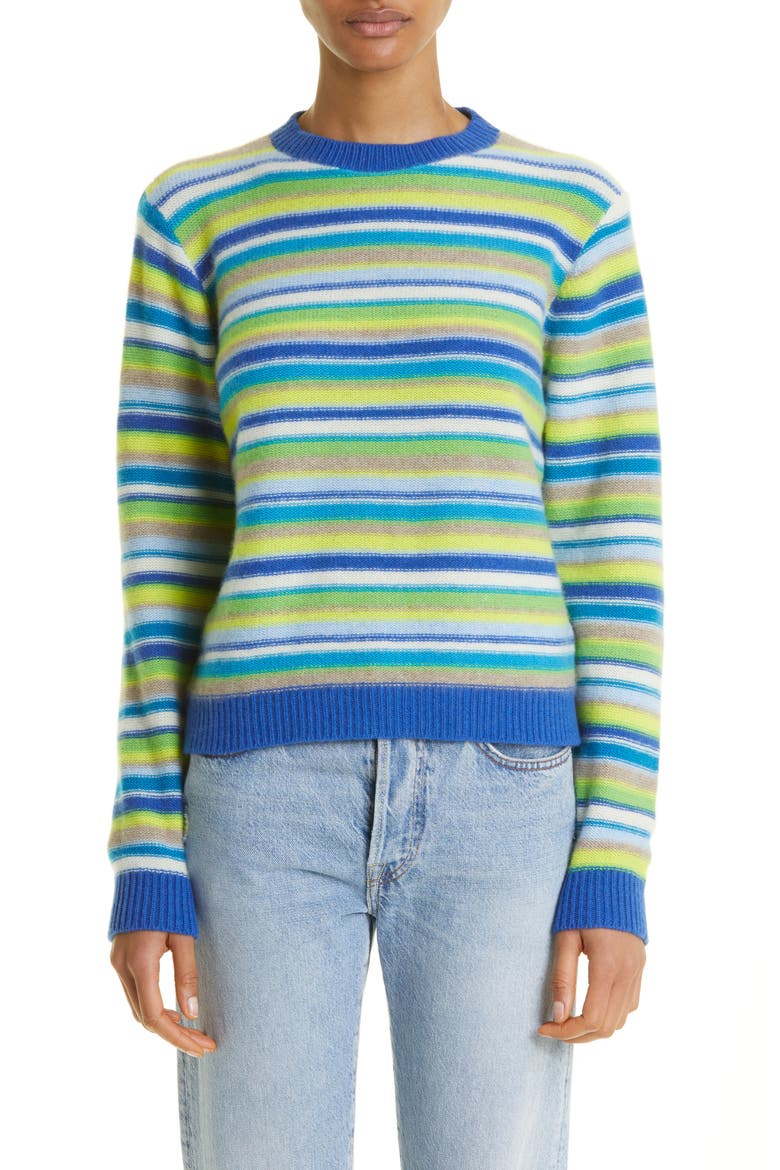 Vista Stripe Cashmere Sweater, Main, color, GREEN