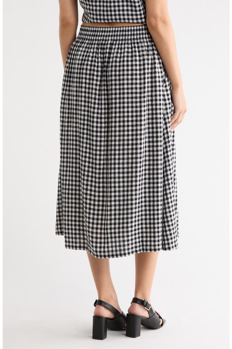 Yarn Dye Linen Blend Midi Skirt, Alternate, color, BLACK- WHITE BEA GINGHAM