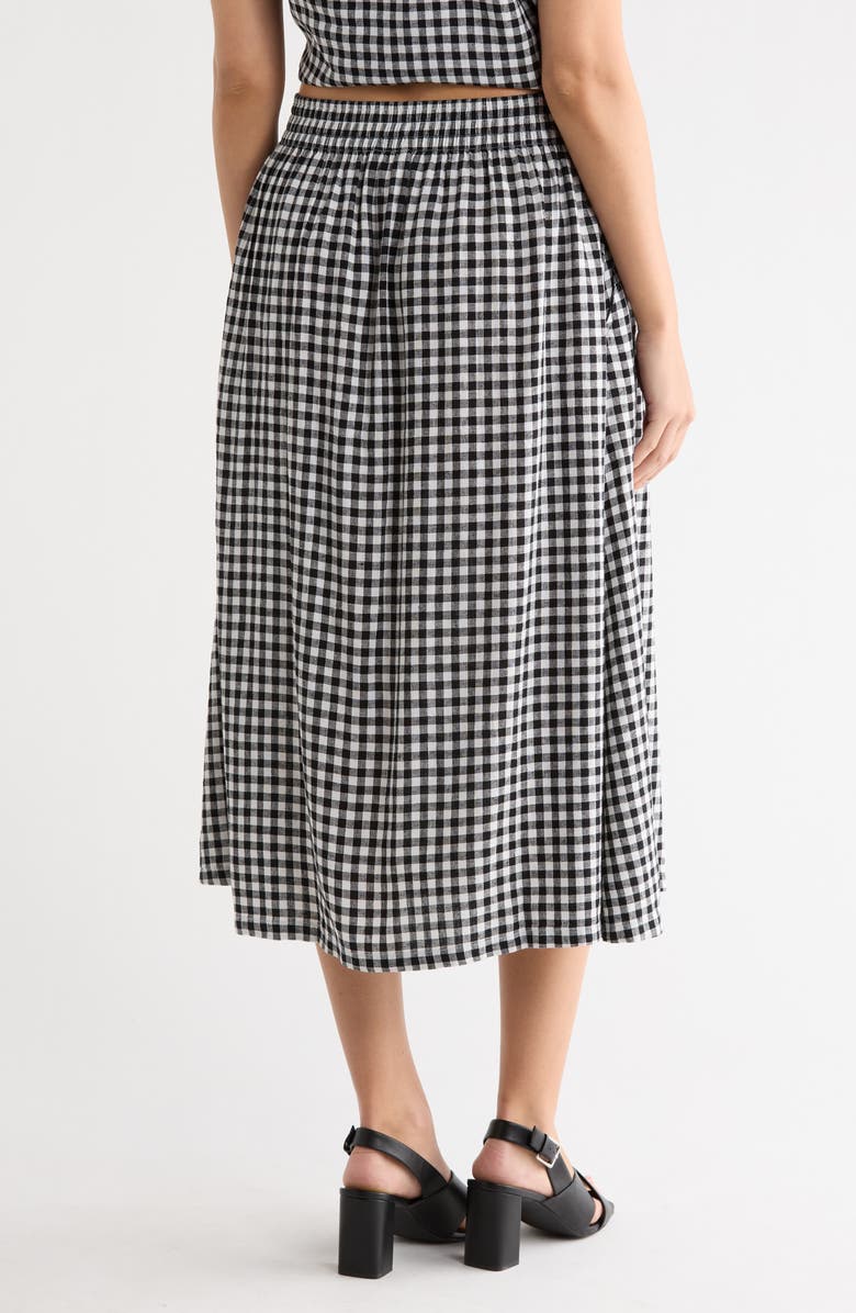 Caslon<sup>®</sup> Yarn Dye Linen Blend Midi Skirt, Alternate, color, Black- White Bea Gingham