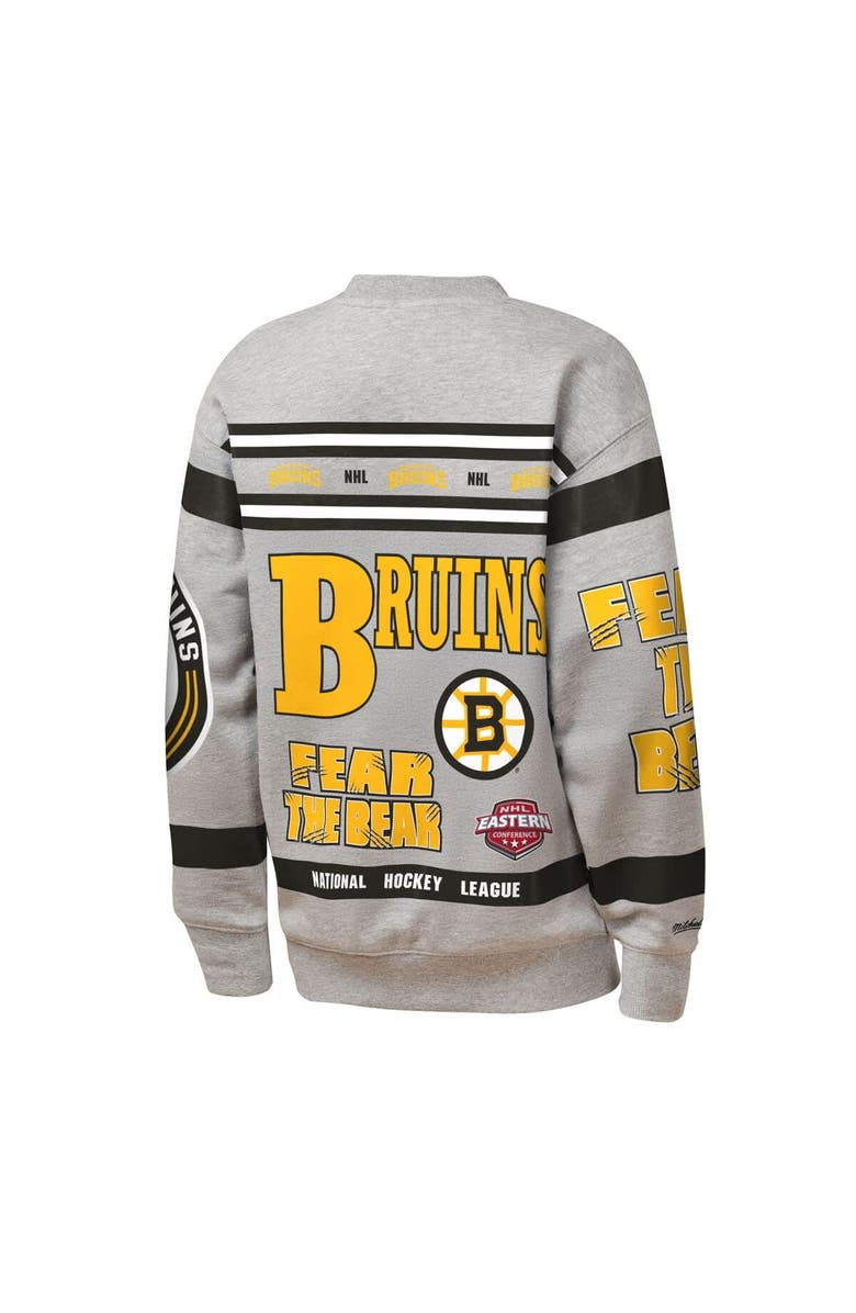 Mitchell 
Ness Youth Mitchell 
Ness Heather Gray Boston Bruins Allover Print Fleece Crewneck Sweatshirt, Alternate, color, Heather Gray
