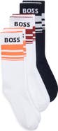 BOSS 3-Pack Logo Stripe Ribbed Crew Socks