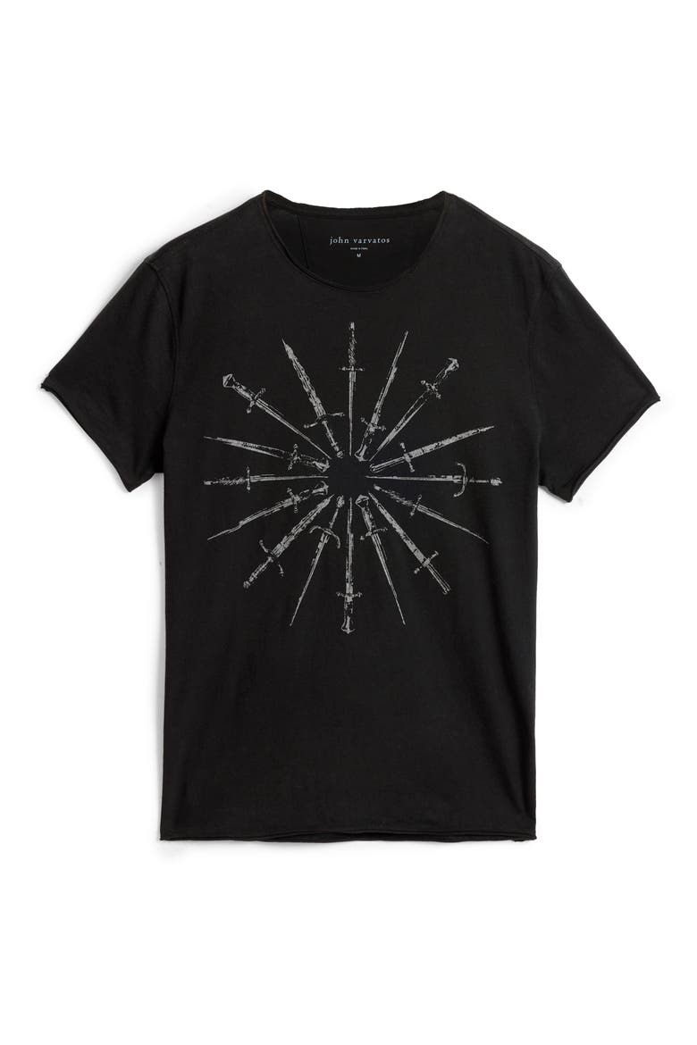 Daggers Raw Edge Graphic T-Shirt, Alternate, color, BLACK