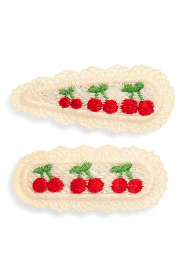 Kids' 2-Pack Knit Cherry Hair Clips, Main, color, RED