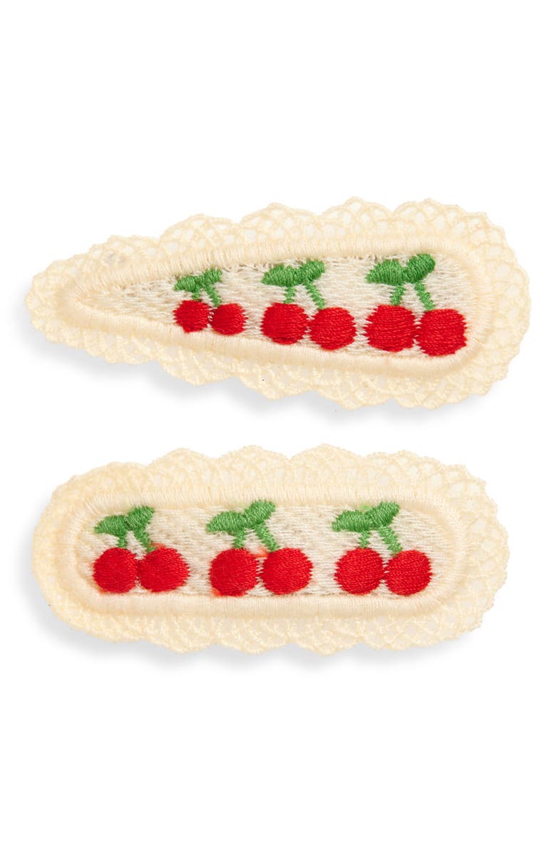Cara Kids' 2-Pack Knit Cherry Hair Clips, Main, color, Red