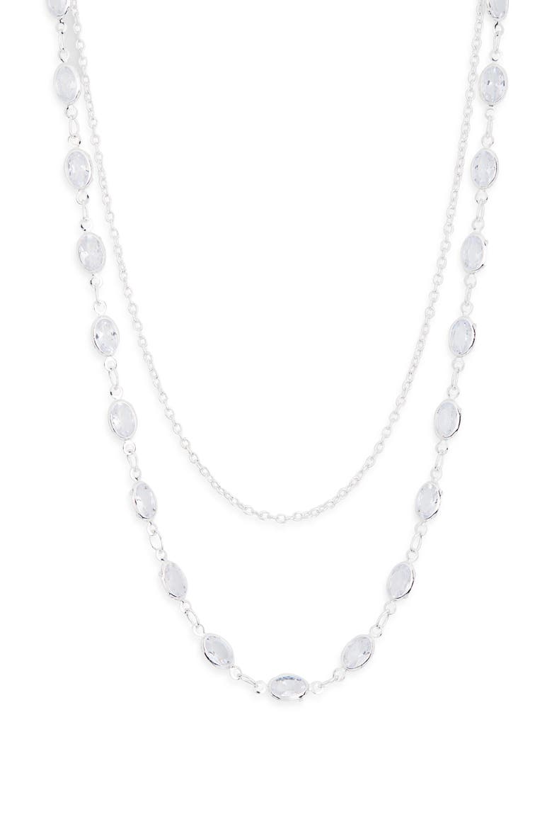 Bezel Stone Layered Necklace, Main, color, CLEAR- SILVER