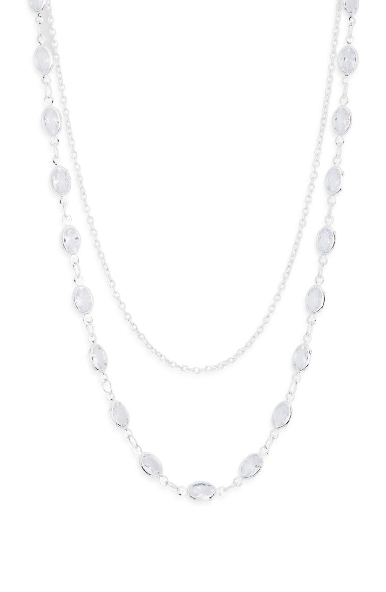 NORDSTROM RACK Bezel Stone Layered Necklace, Main, color, Clear- Silver